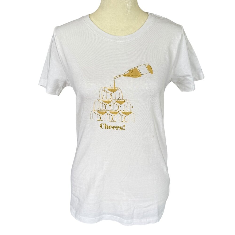 J. Crew The Collector Tee white short sleeve crewneck stretchy "Cheers" t-shirt